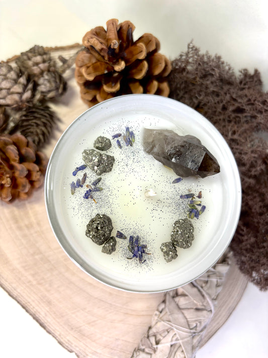 Kristallkerze - *Rauhnacht* Rauchquarz & Pyrit