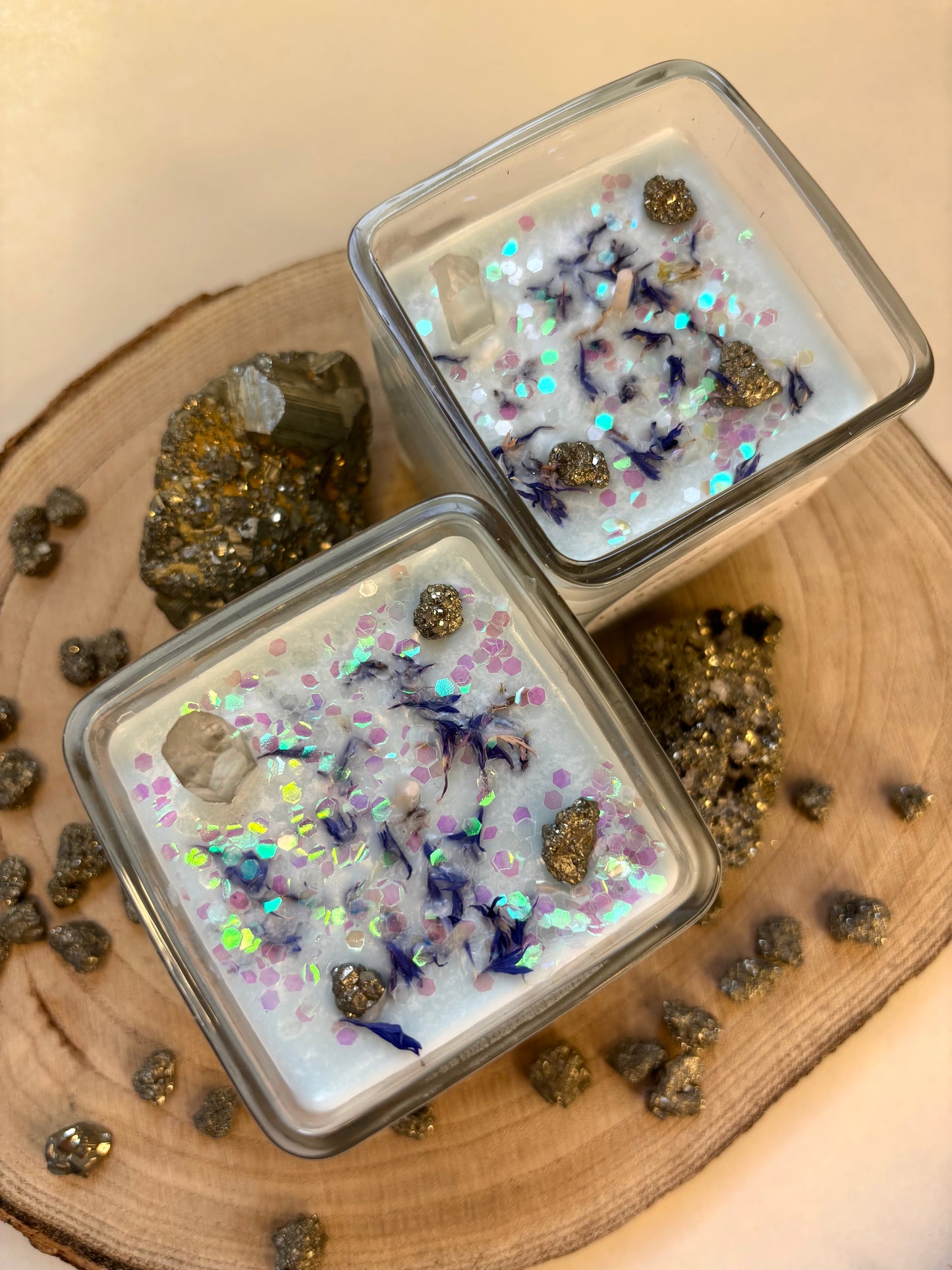 Kristallkerze - Bergkristall & Pyrit *Aurora Spark*