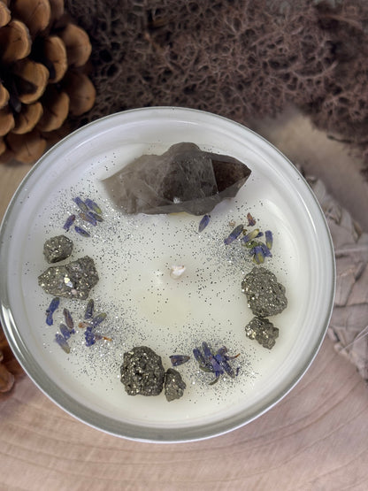 Kristallkerze - *Rauhnacht*  Rauchquarz & Pyrit