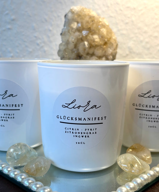 Kristallkerze - Citrin & Pyrit *Glücksmanifest*