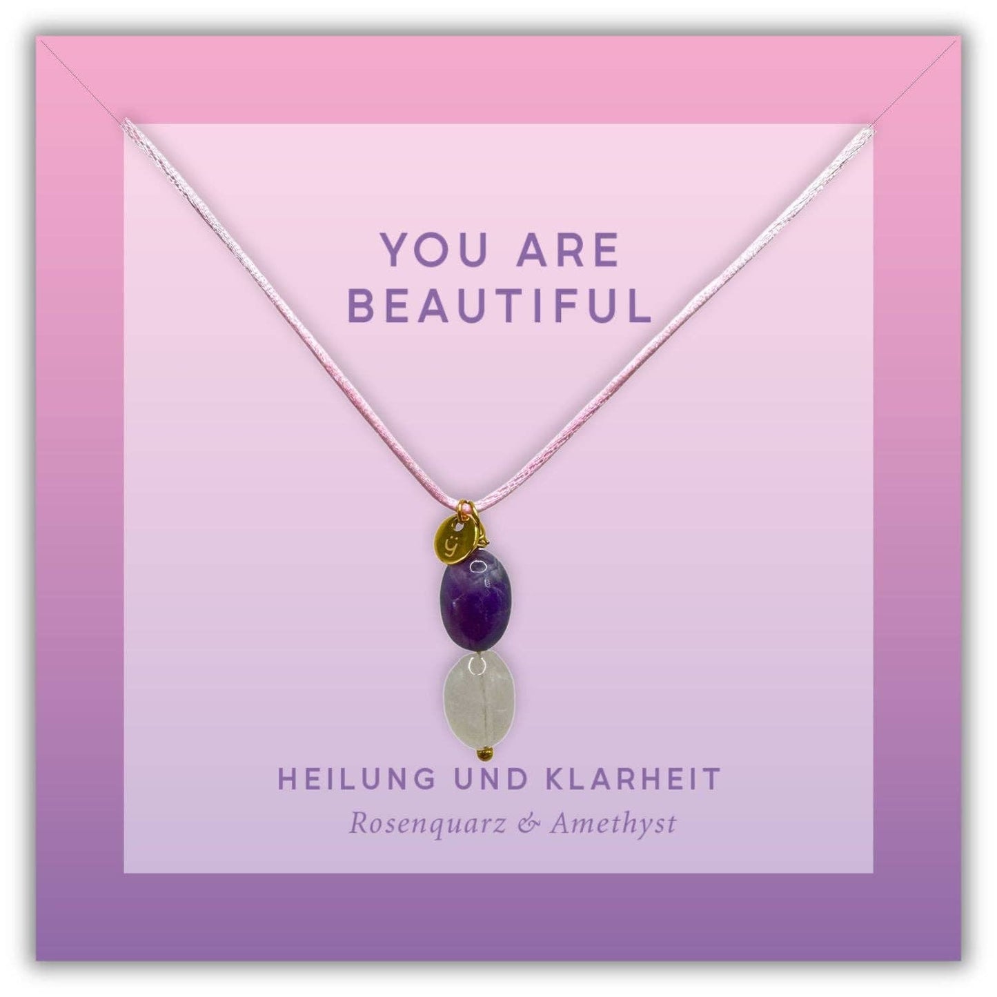 Rosenquarz Halskette mit Amethyst