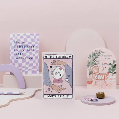 Glückwunschkarte „The Future Looks Bright“ mit Tarot-Motiv