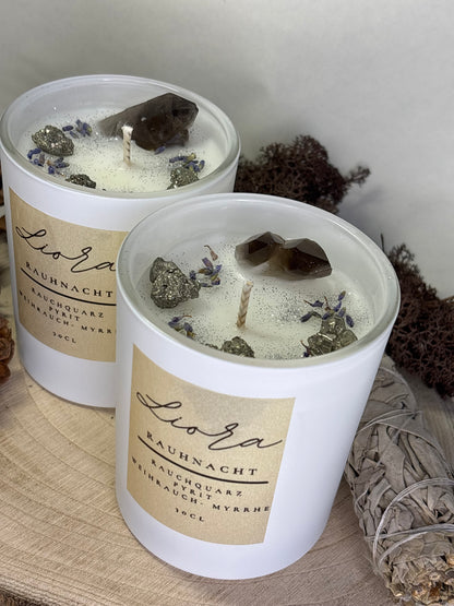 Kristallkerze - *Rauhnacht*  Rauchquarz & Pyrit