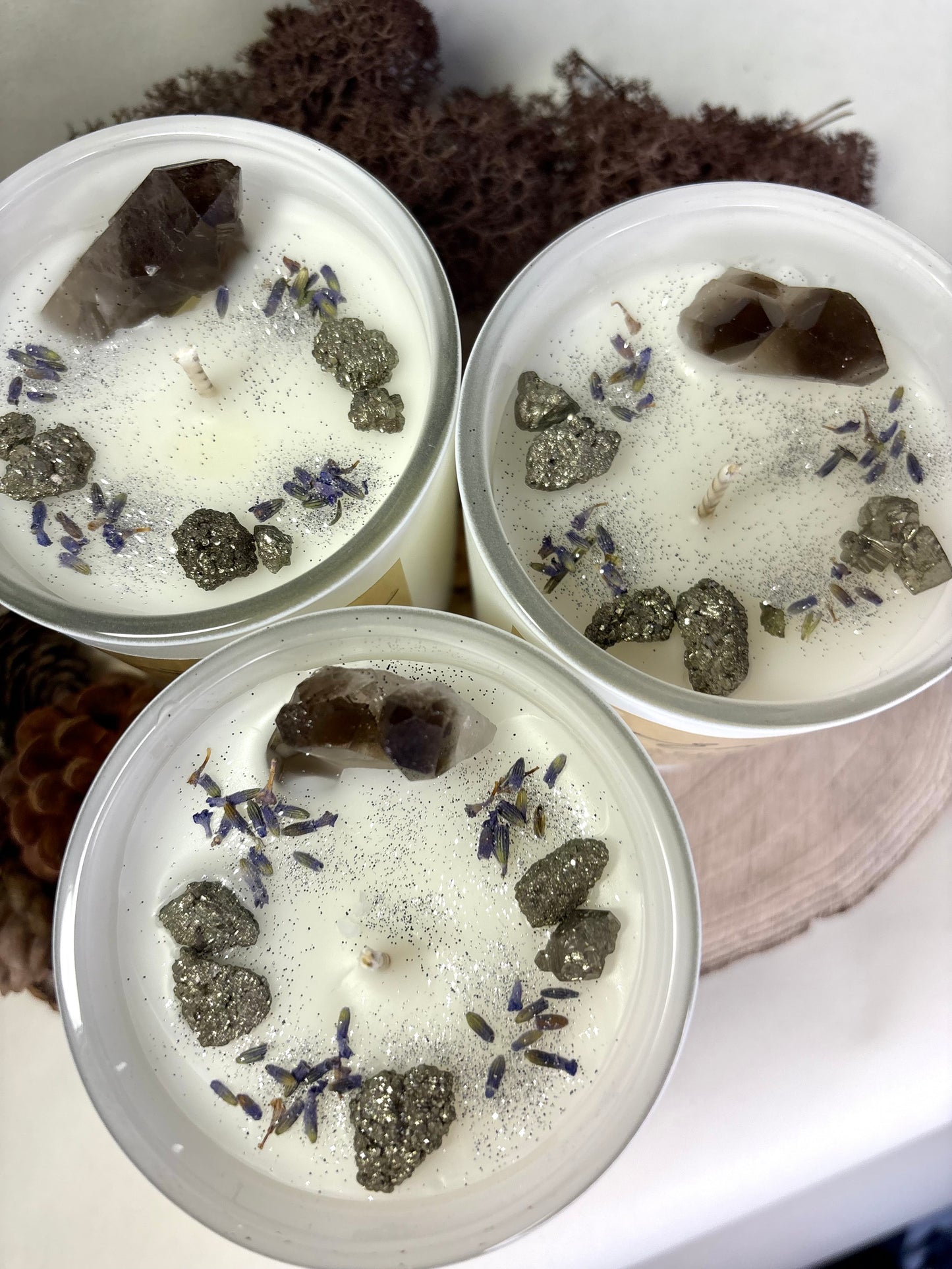 Kristallkerze - *Rauhnacht*  Rauchquarz & Pyrit